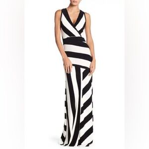 Go Couture Asymmetrical Black and White Sheath Maxi Dress